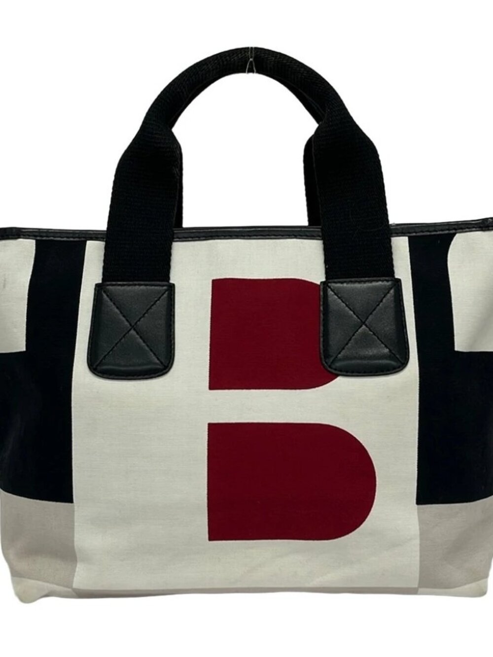 BALLY Busy B White Black Red Canvas Leather Handbag